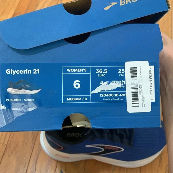 Women’s Brooks Glycerin 21 Neutral Running Shoe Blue, Icy Pink & Rose Size 6 EUC - Picture 9 of 10